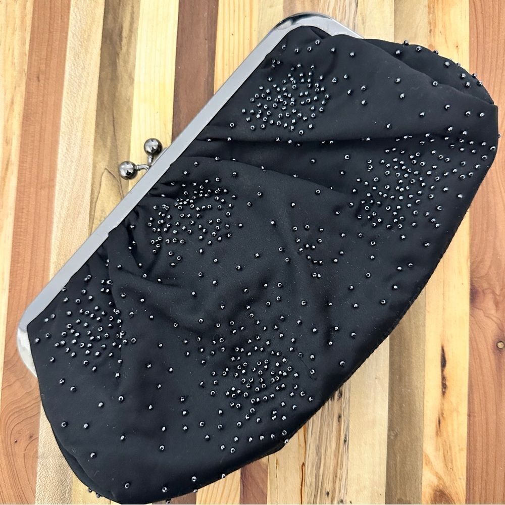 Express Black Beaded Evening Bag Clutch